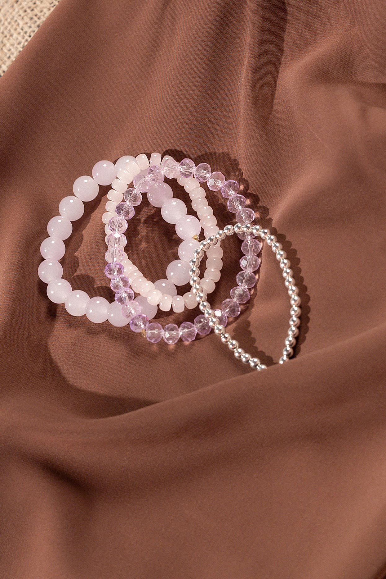 Handmade shades of lilac crystal stack bracelet