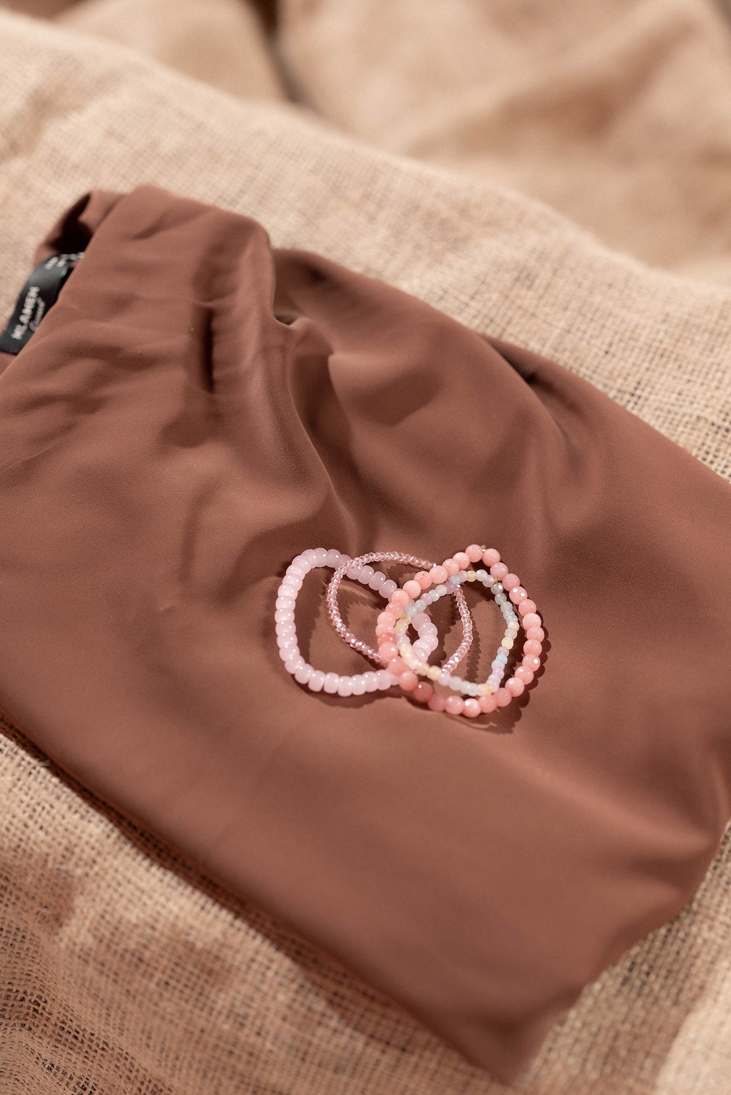 Handmade shades of blush crystal stack bracelet