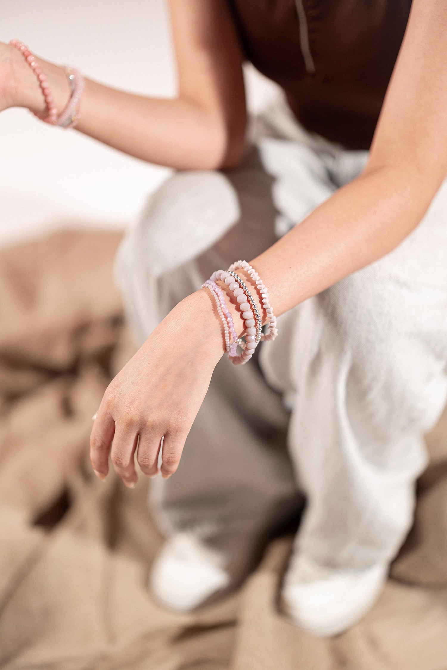 Handmade shades of lilac crystal stack bracelet