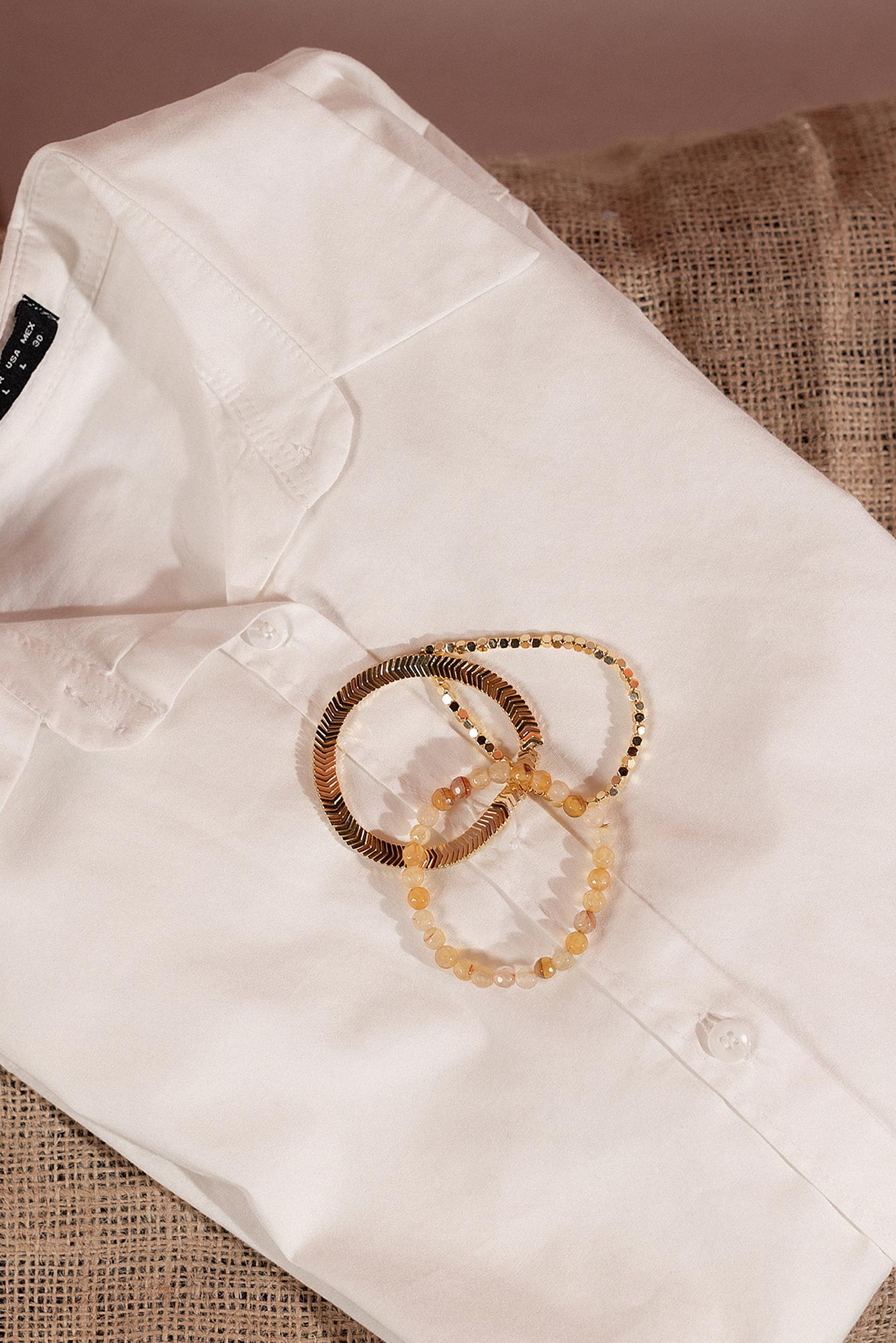 Handmade coral & gold crystal stack bracelet