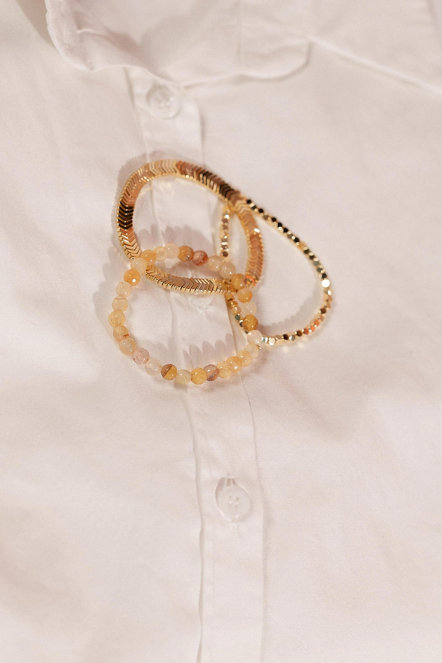 Handmade coral & gold crystal stack bracelet