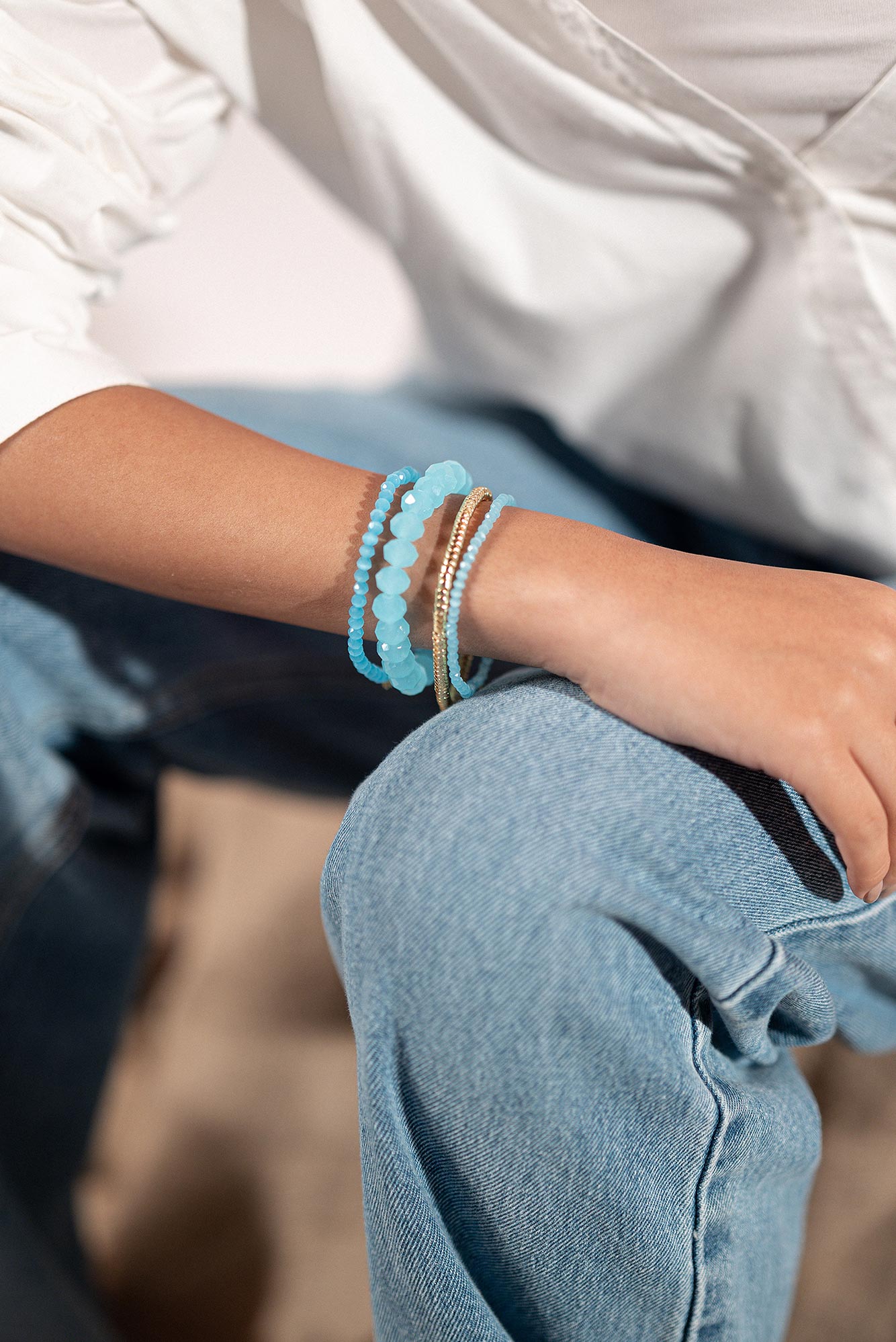 Handmade Aqua & gold crystal stack bracelet