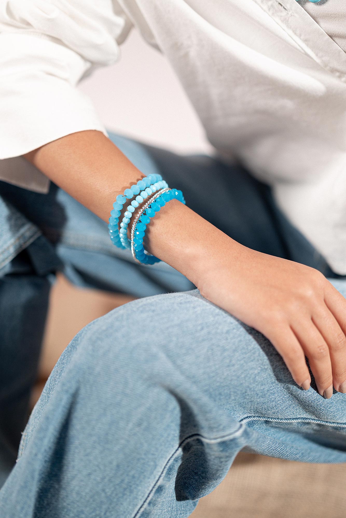 Handmade Aqua & silver crystal stack bracelet