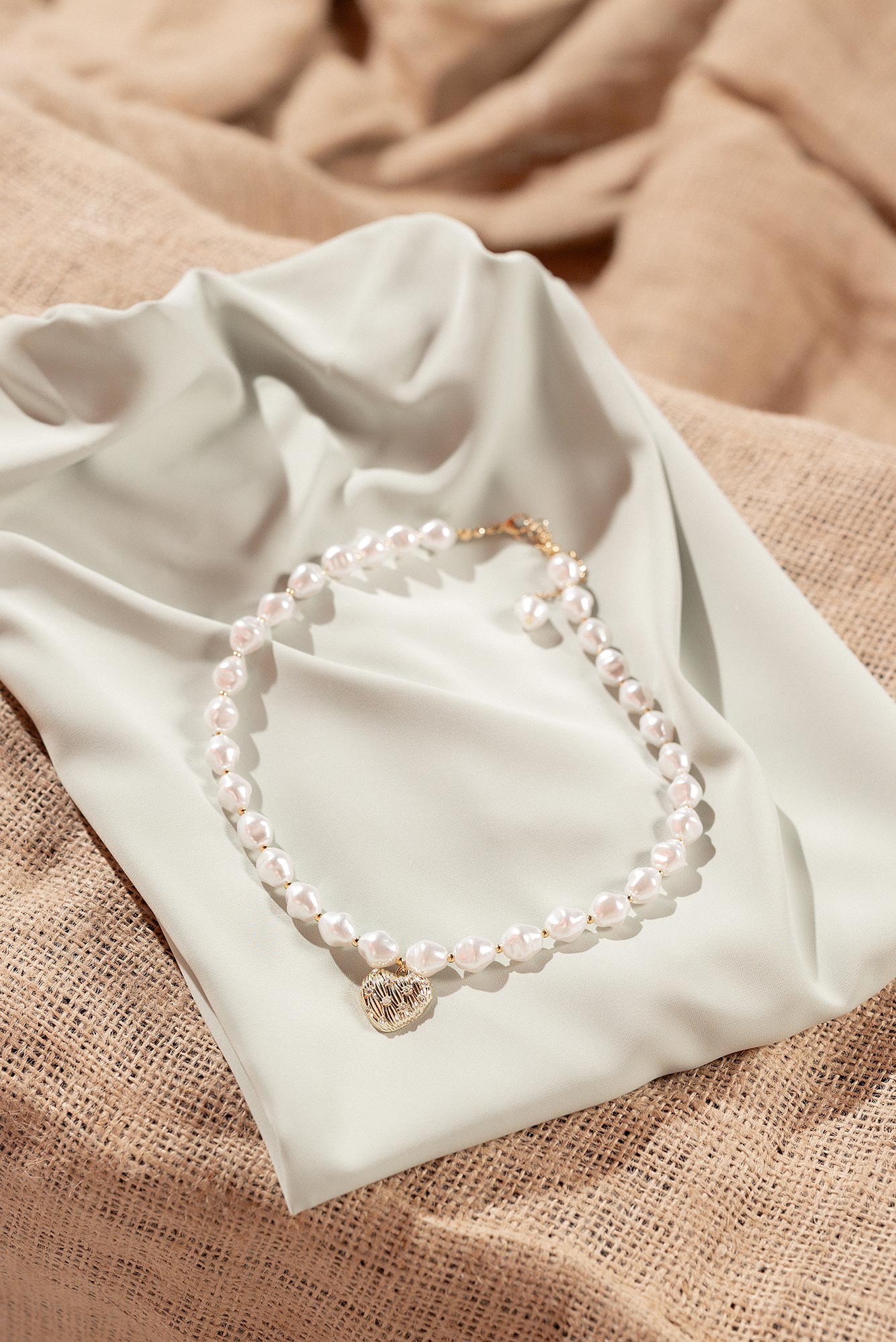 Handmade pearl crystal with gold detail necklace