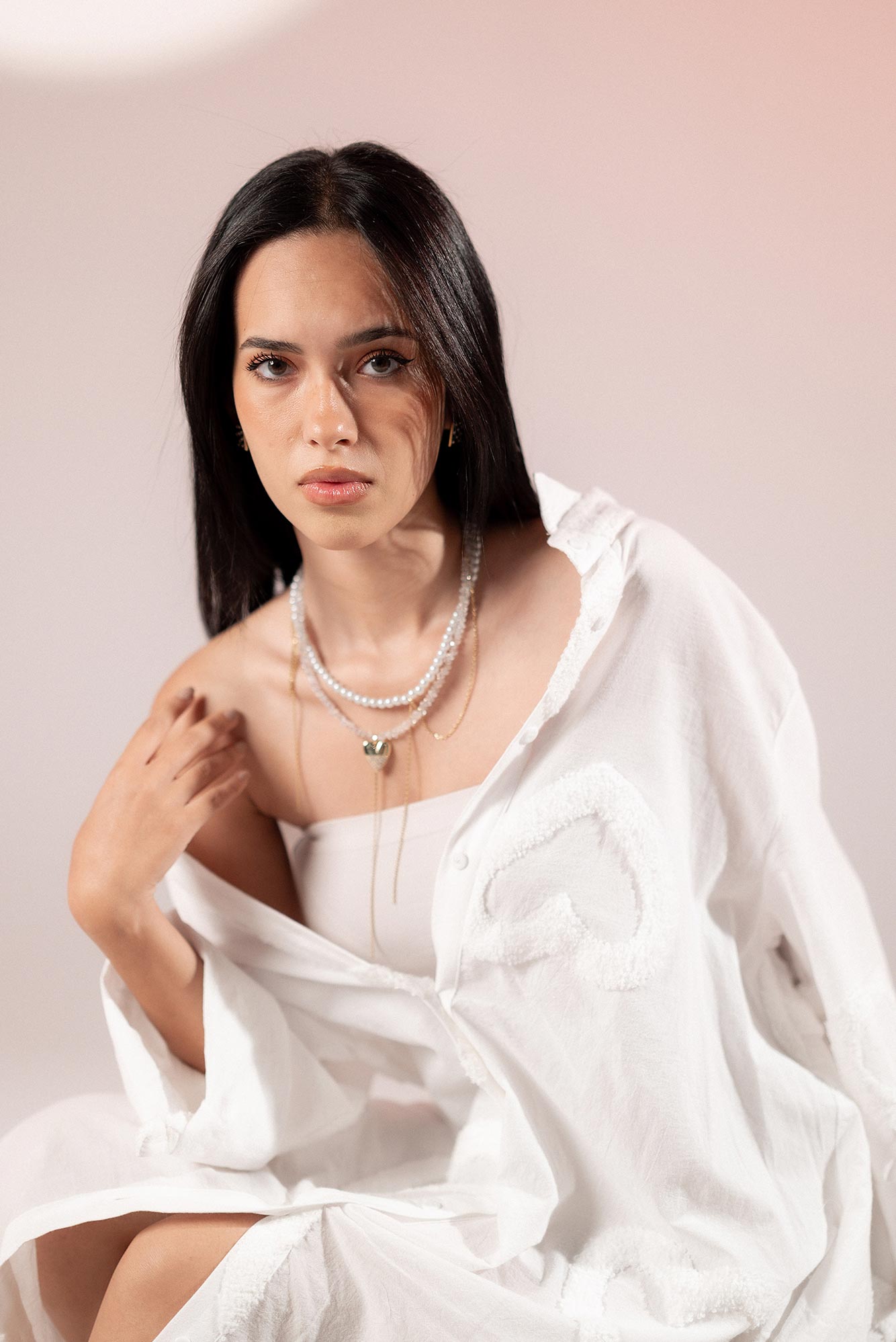 Handmade crystal & pearl layer necklace with gold detail