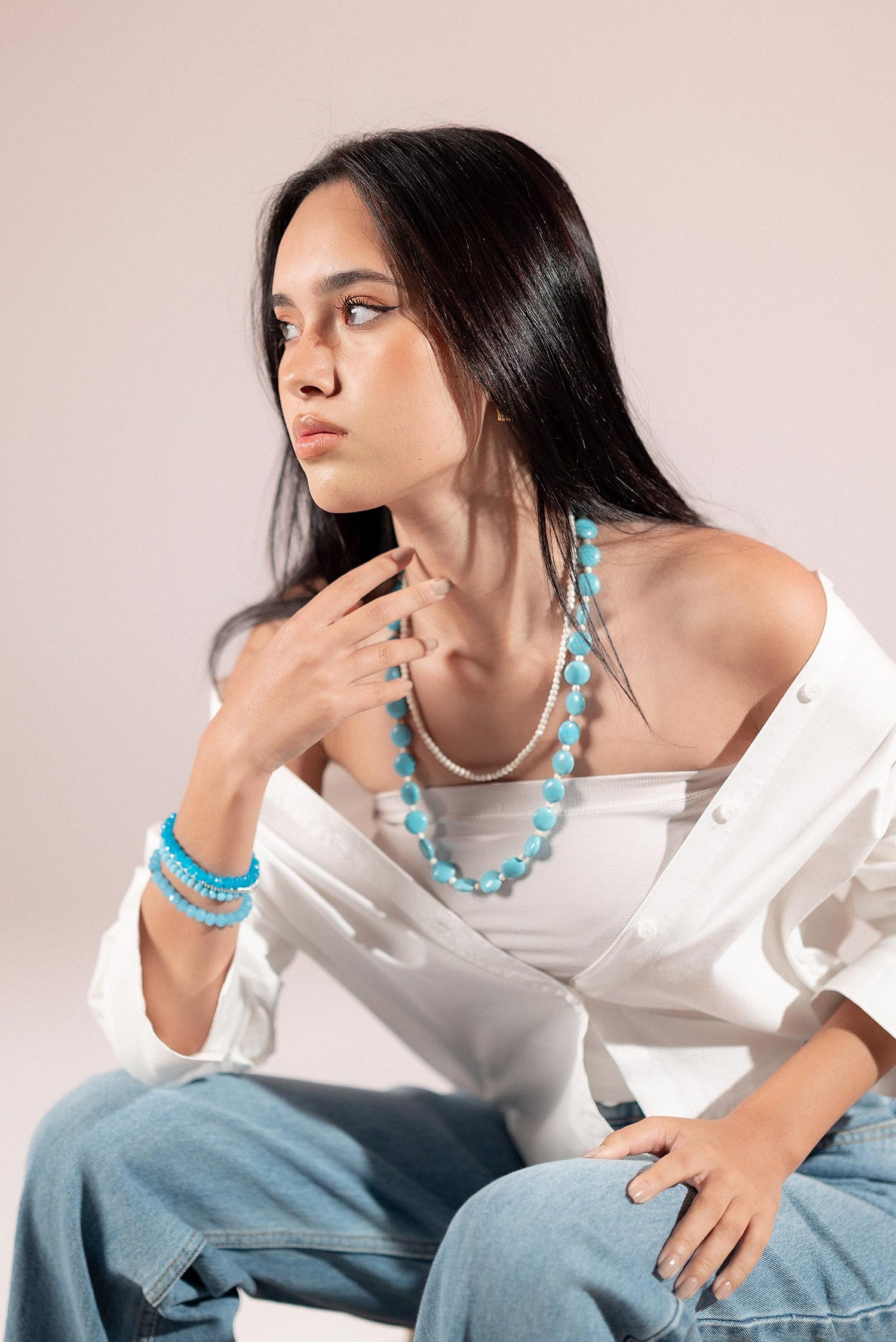 Handmade Aqua stones layering necklace