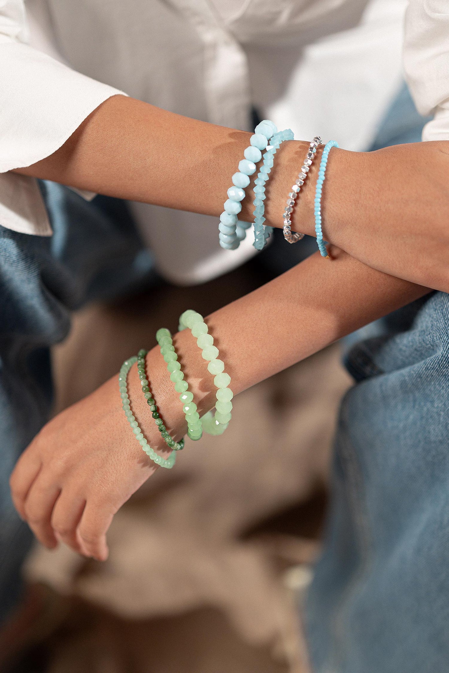 Handmade light blue & silver crystal stack bracelet
