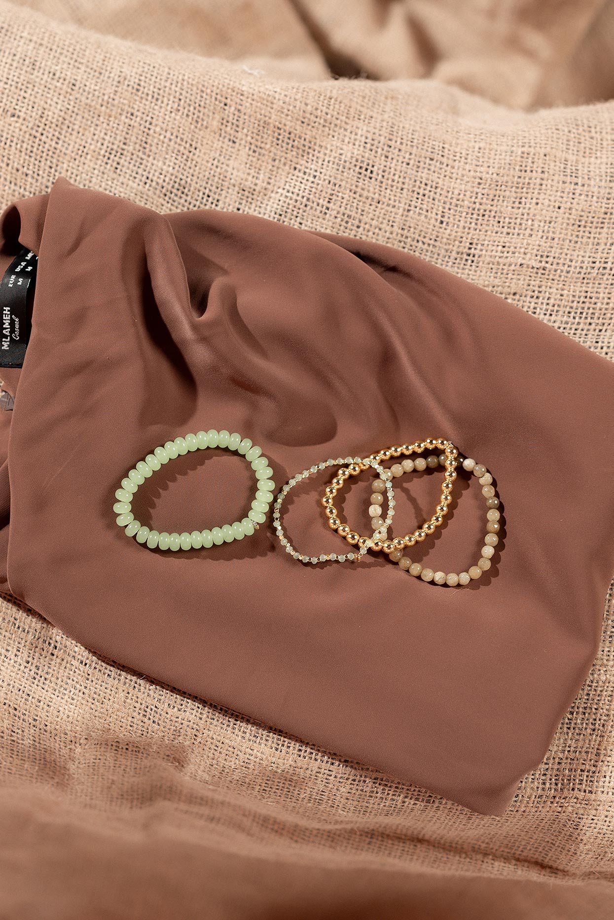 Handmade olive & gold crystal stack bracelet