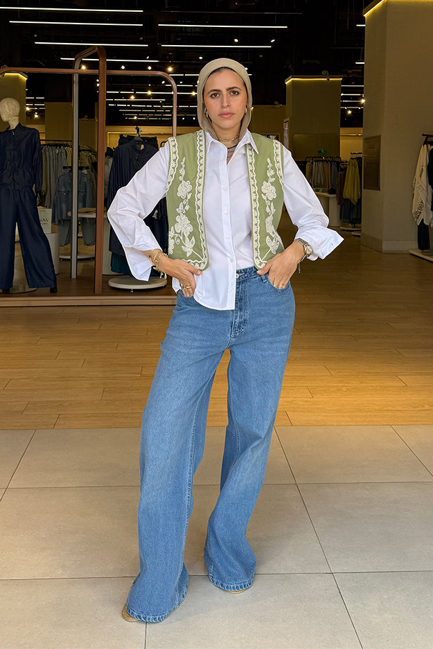 Embroidered Open-Front Vest