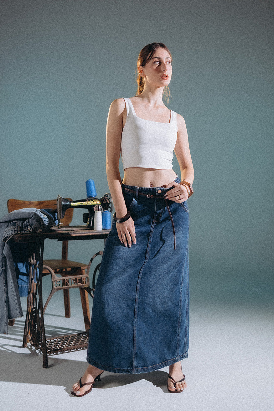 Wide Denim Skirt