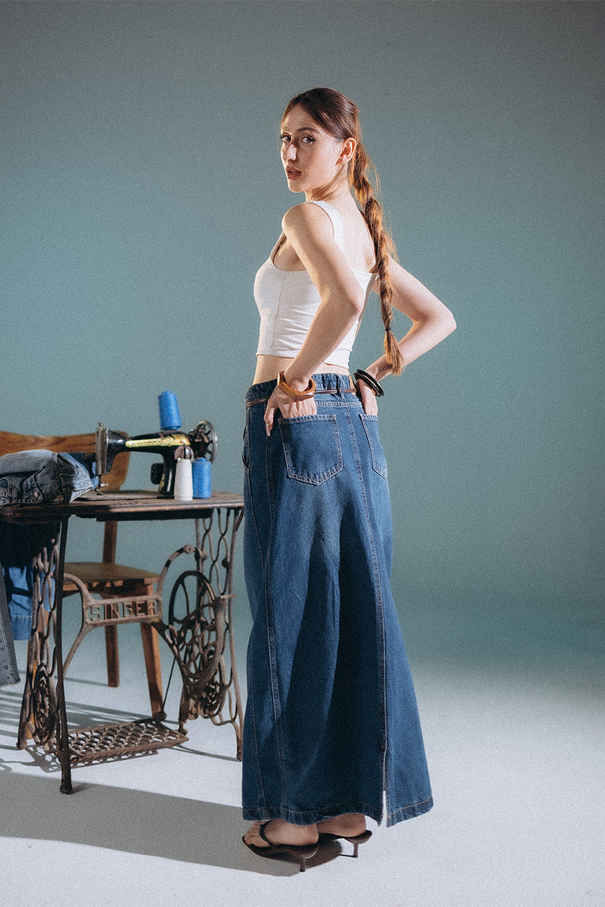 Wide Denim Skirt
