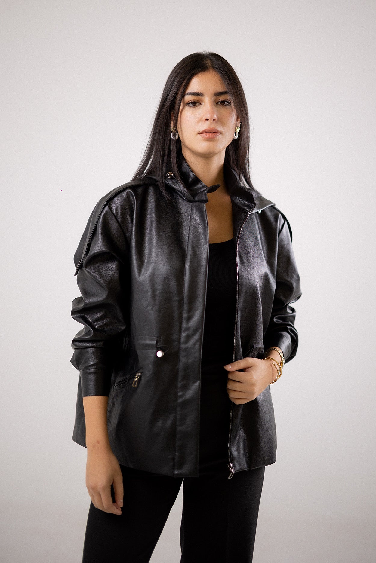 Faux Leather Zip-Up Jacket