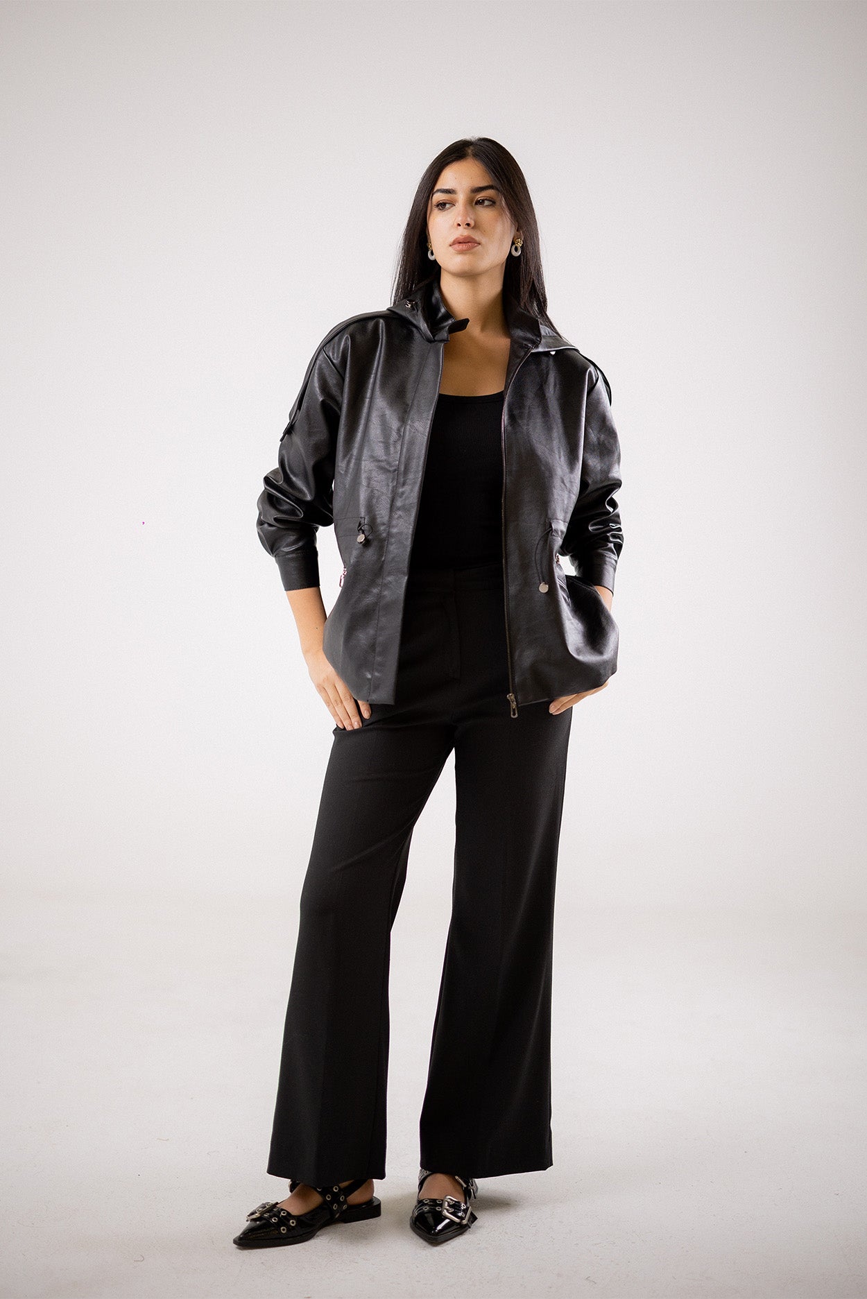 Faux Leather Zip-Up Jacket