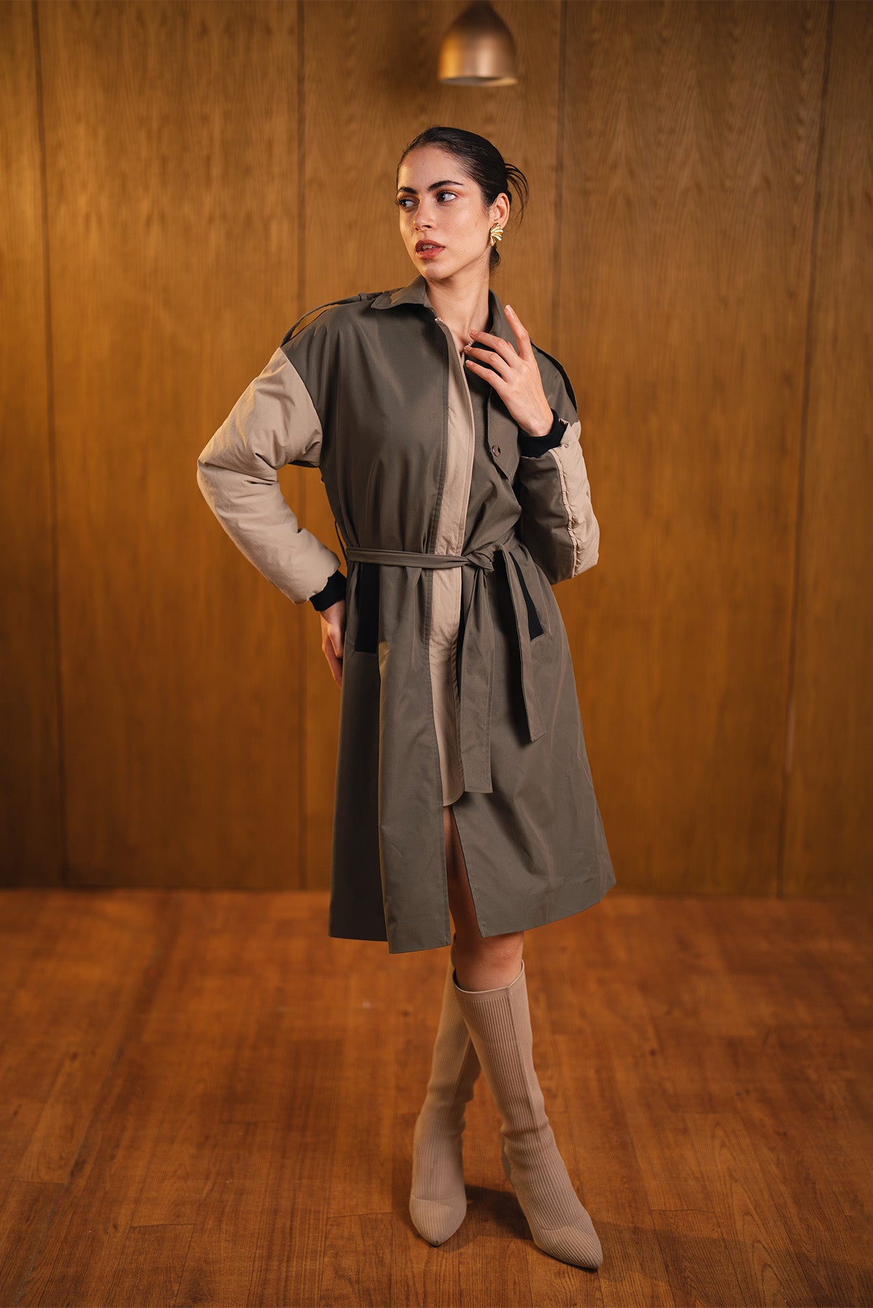 Belted Two-Tone Coat