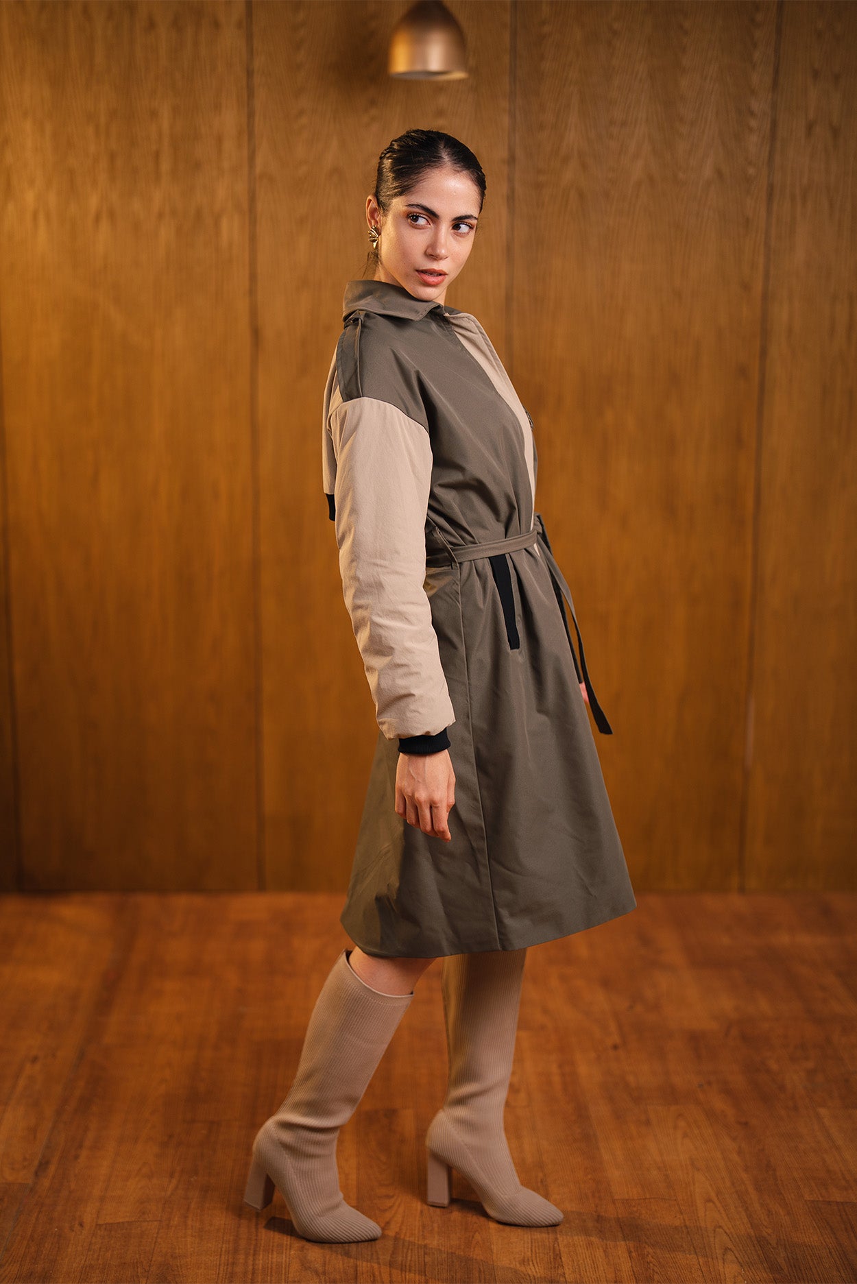 Belted Two-Tone Coat