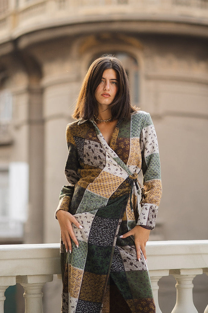 Vintage Patch Wrap Dress