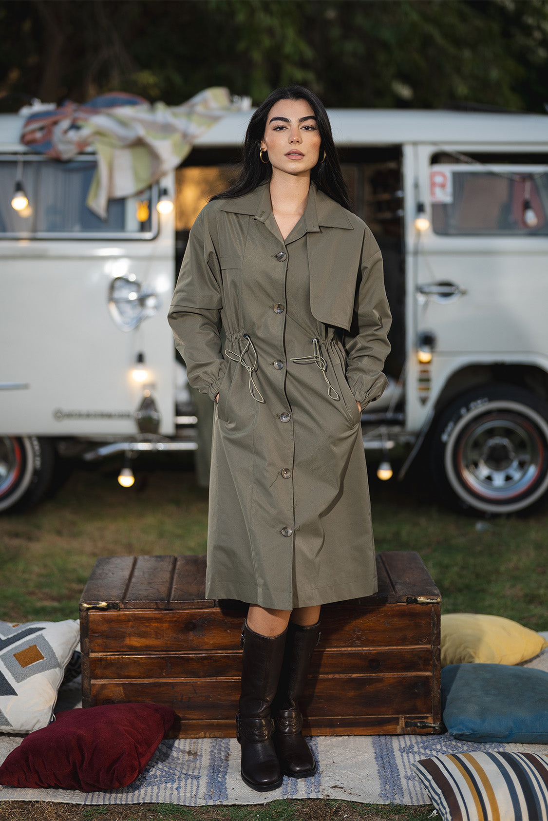 Sage Utility Trench Coat
