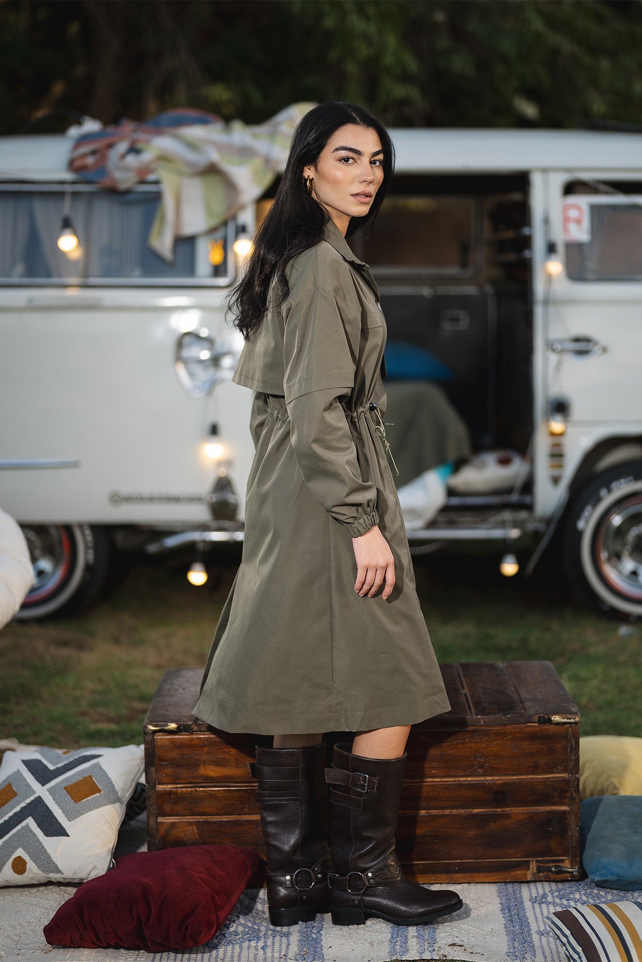 Sage Utility Trench Coat