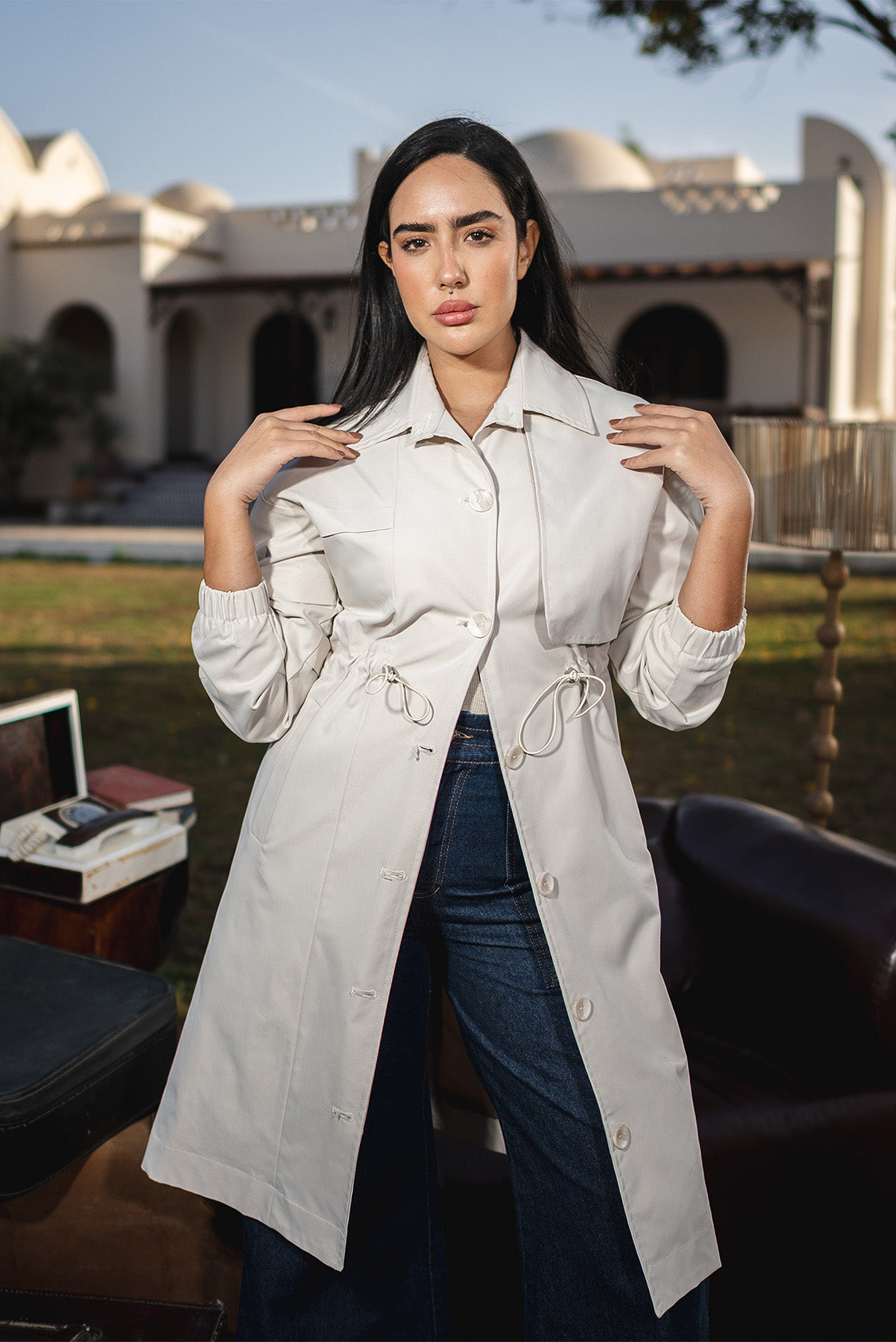 Sage Utility Trench Coat