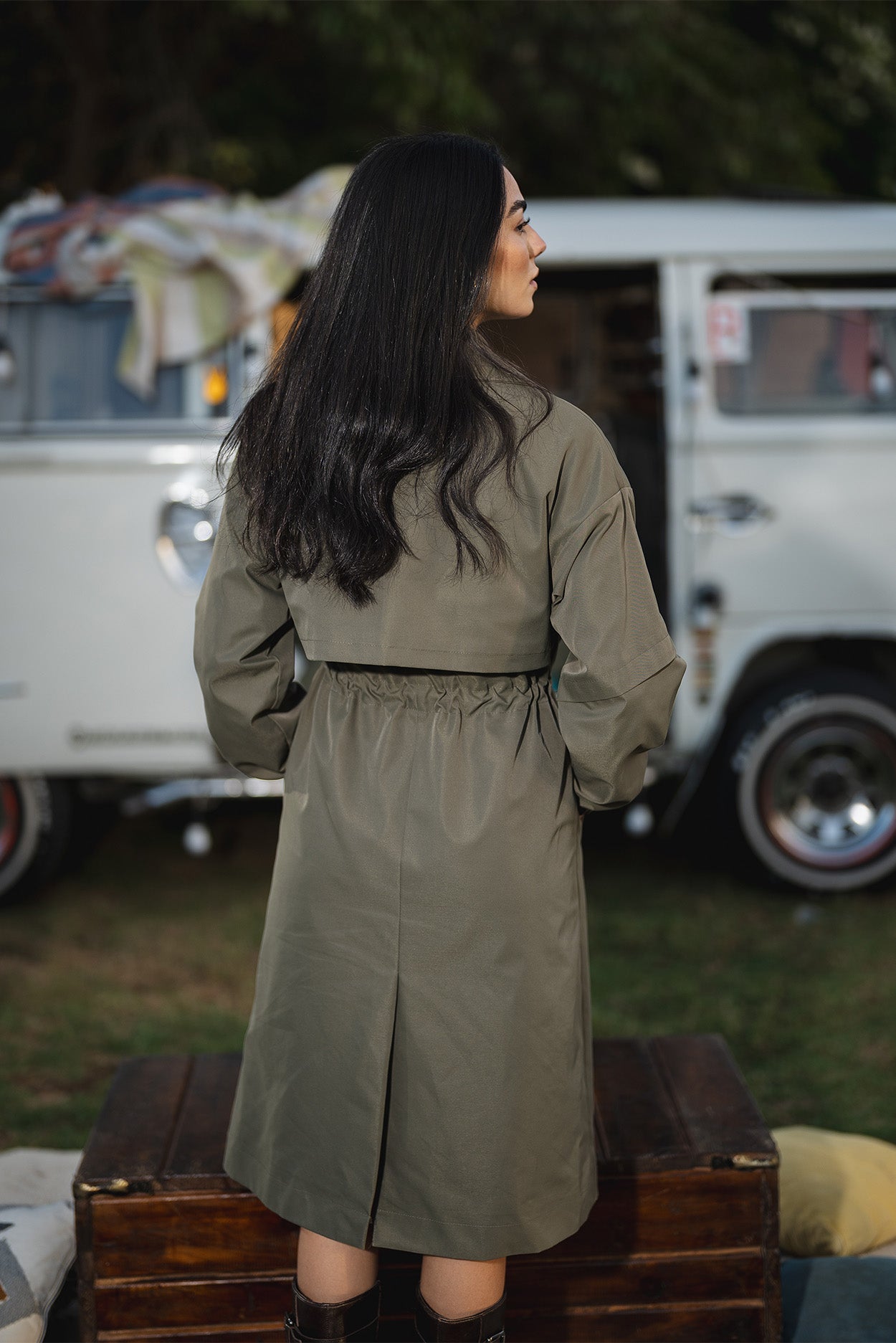 Sage Utility Trench Coat
