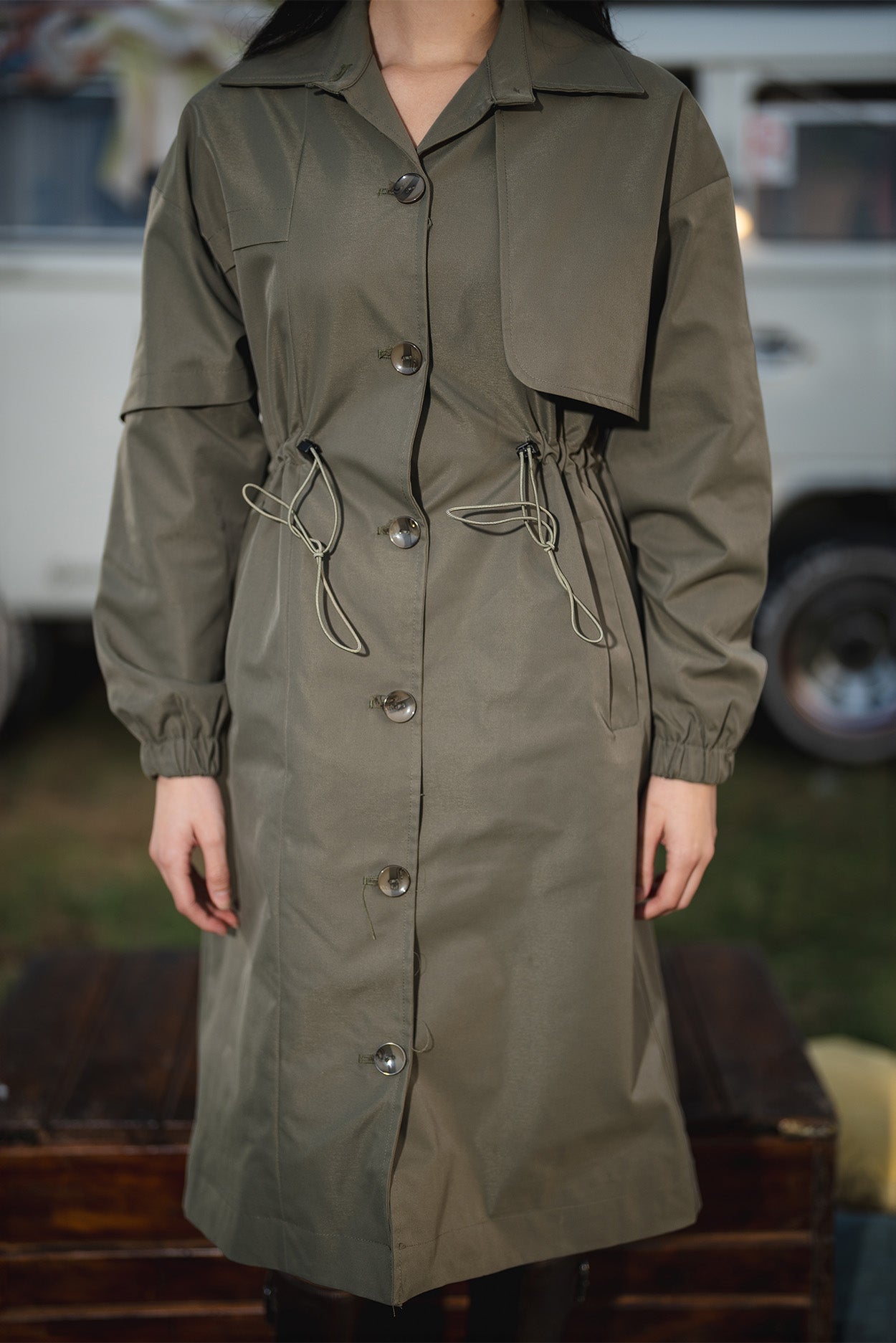 Sage Utility Trench Coat