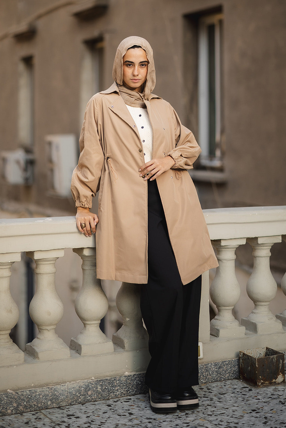 Drawstring Trench Coat