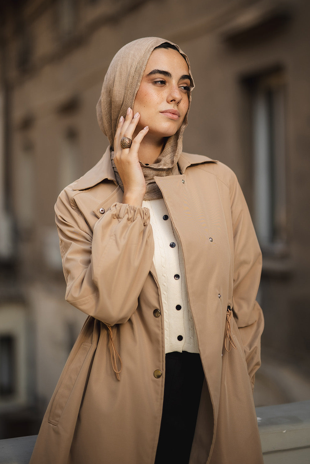 Drawstring Trench Coat