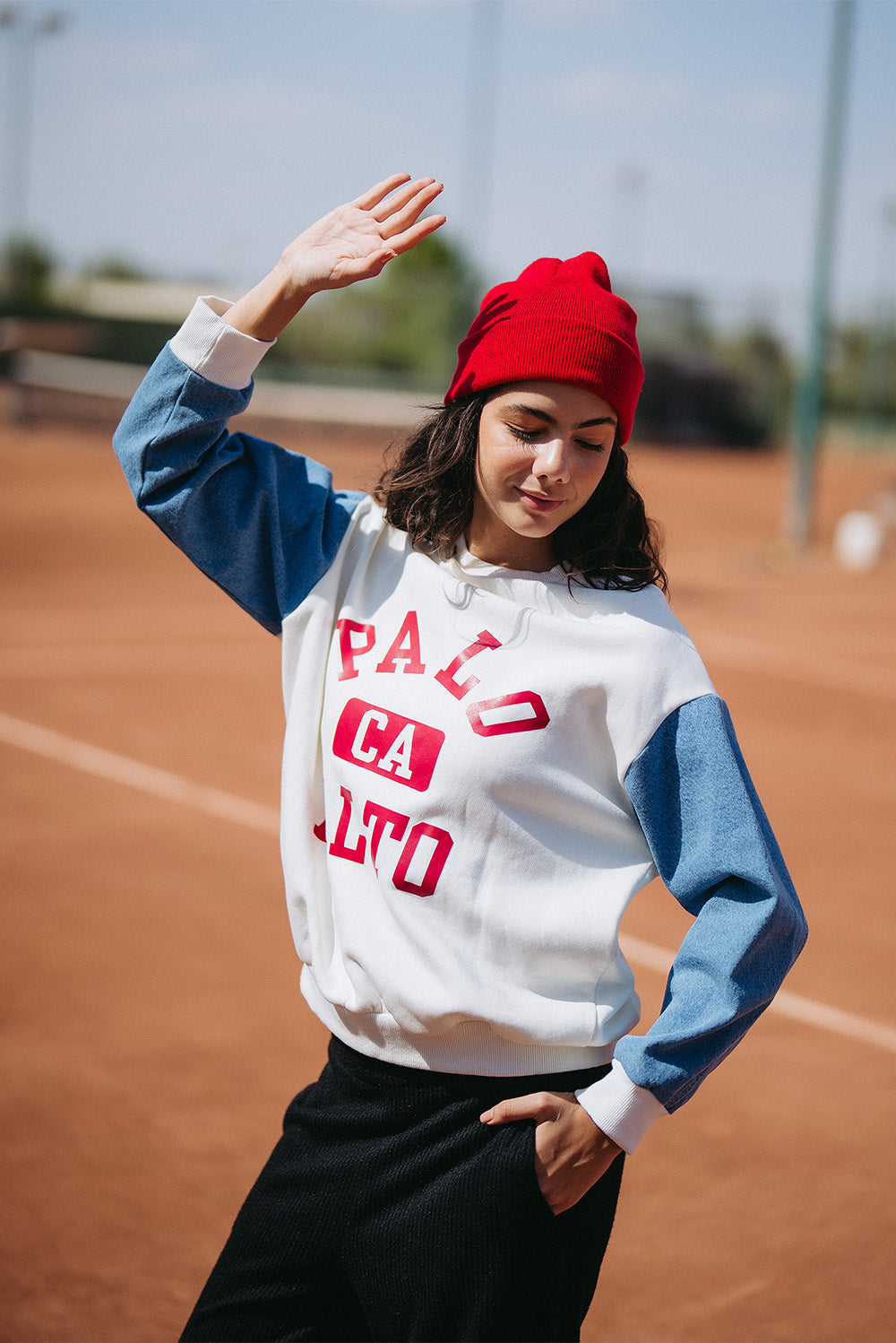 Half Denim Sweatshirt