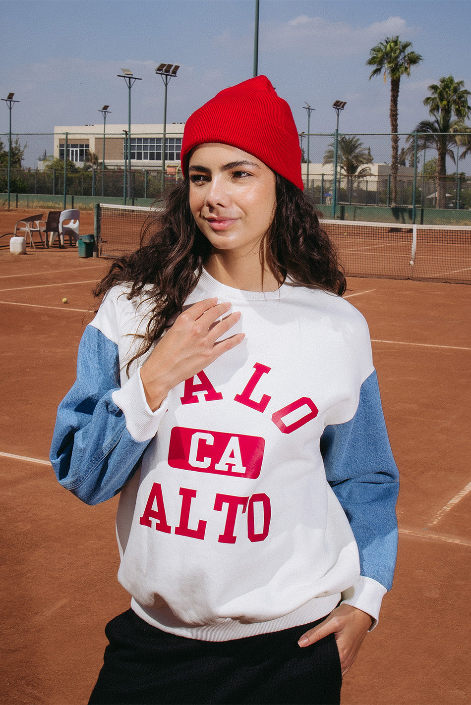 Half Denim Sweatshirt