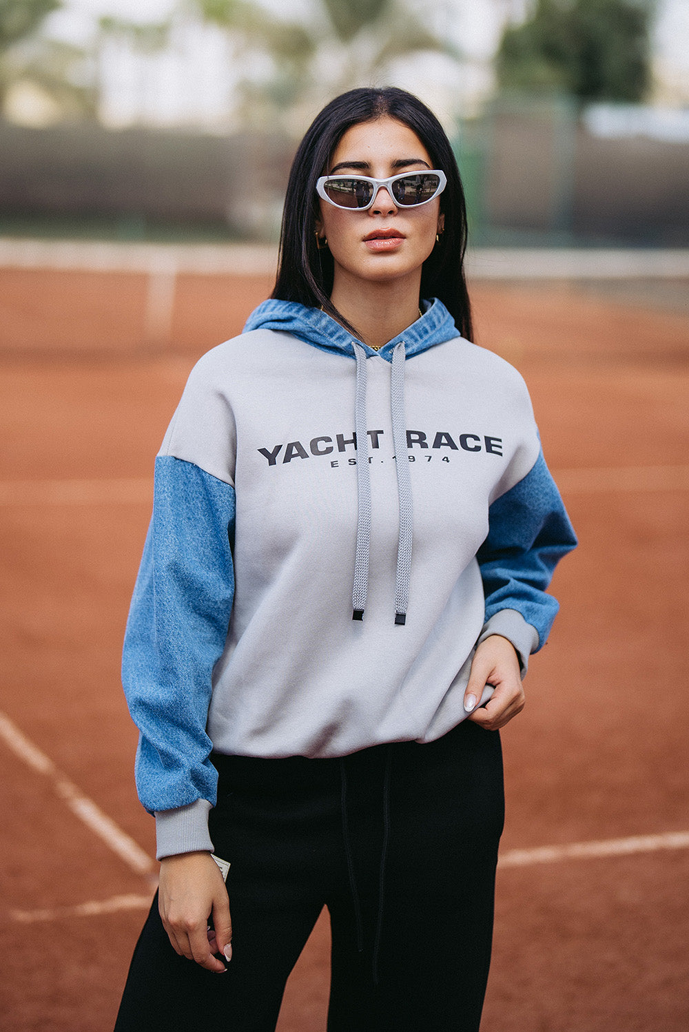 Half Denim Hoodie