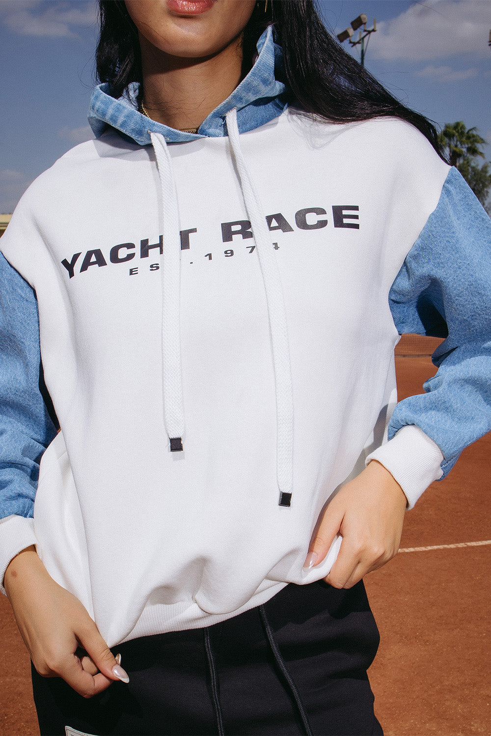 Half Denim Hoodie