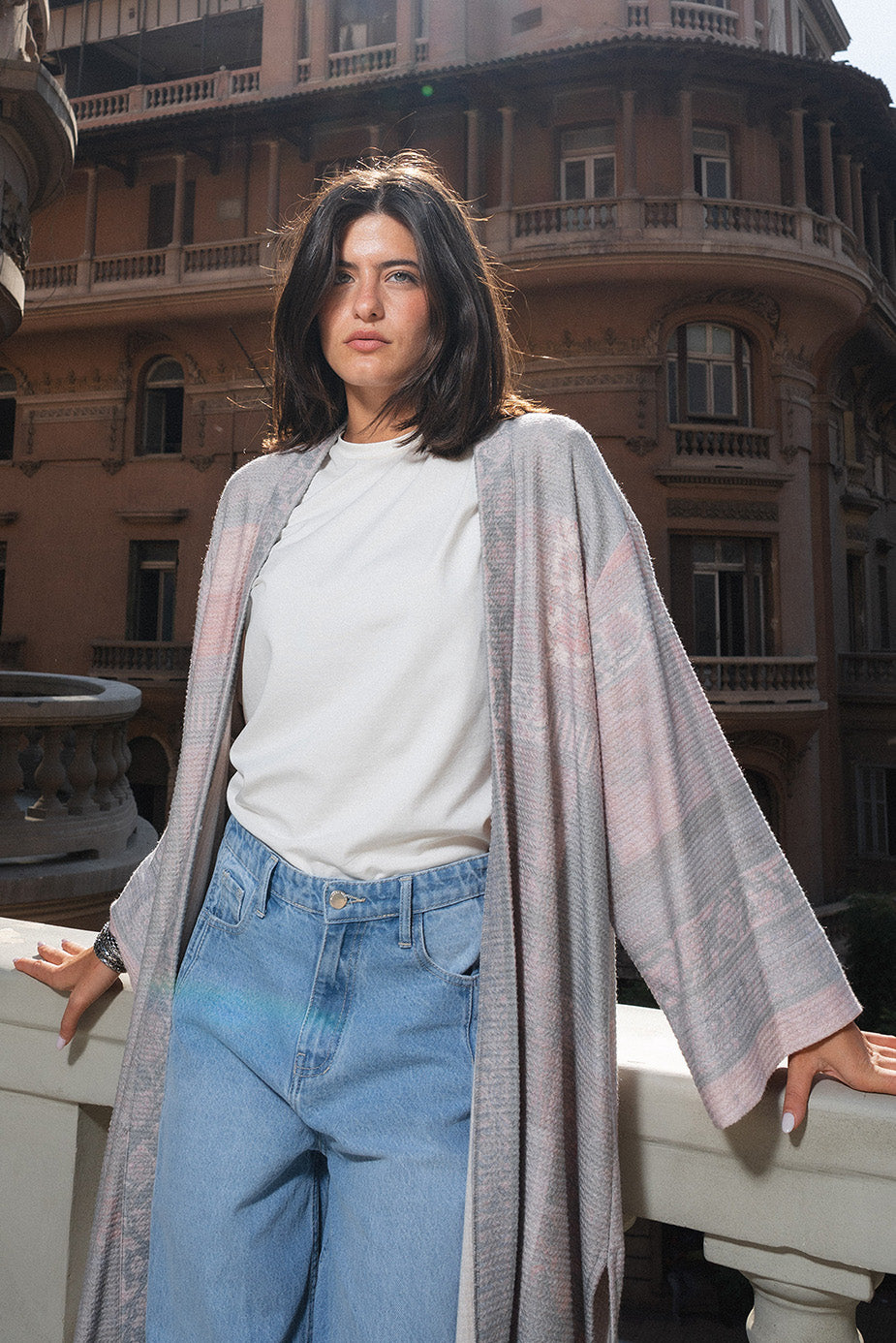 Pastel Striped Long Kimono