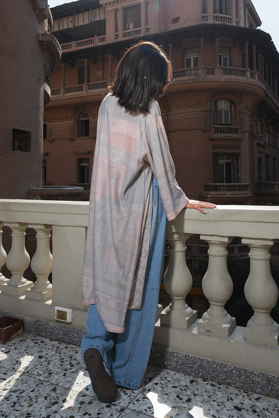Pastel Striped Long Kimono