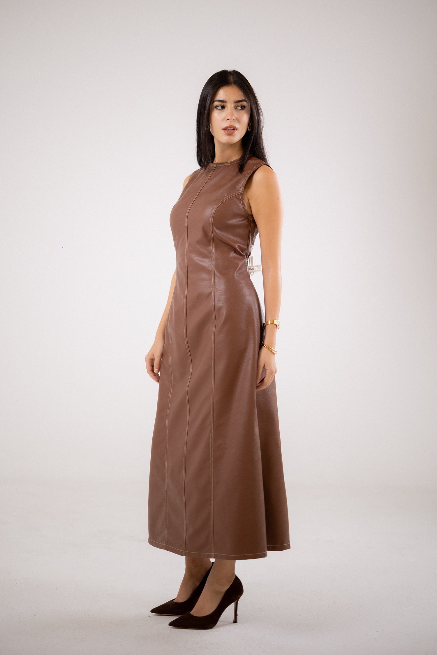 Faux Leather Midi Dress