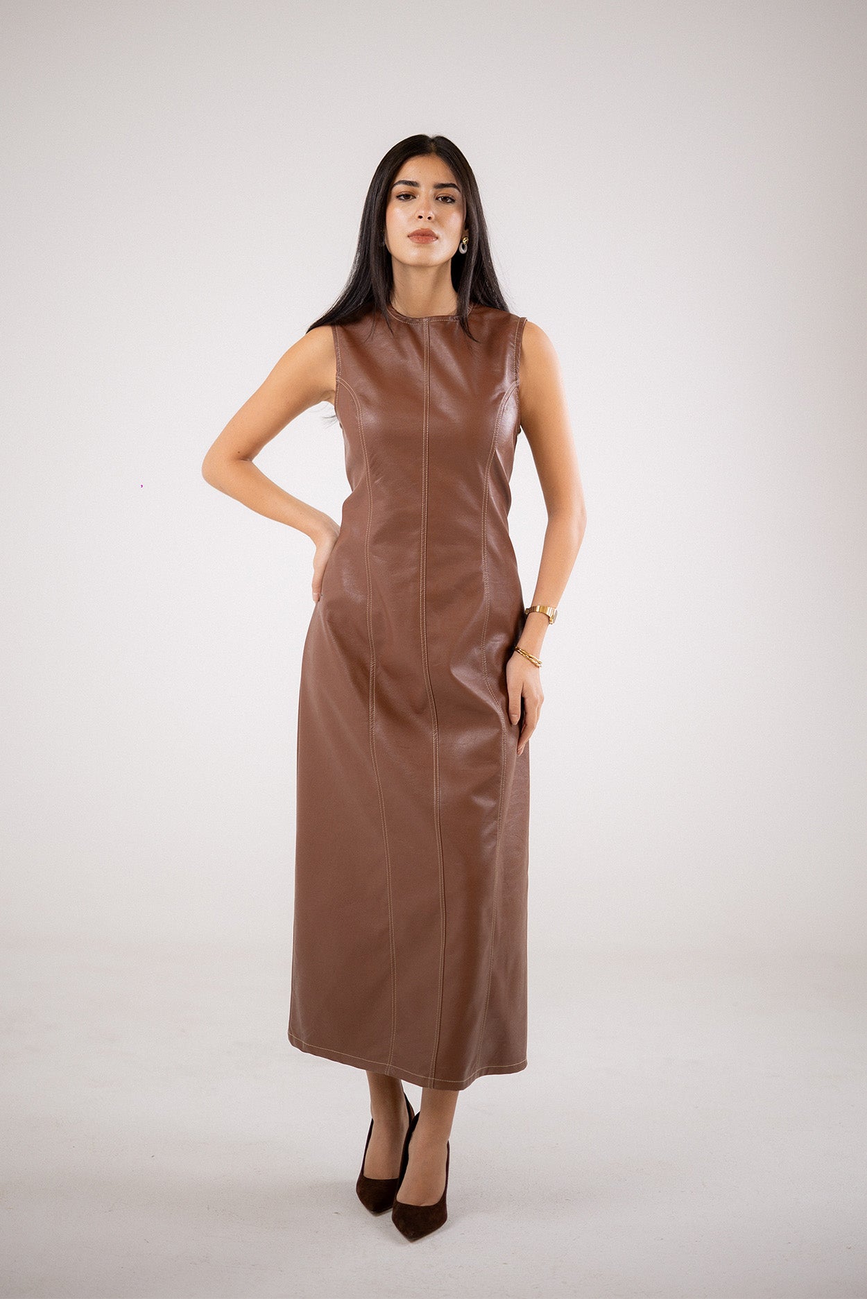 Faux Leather Midi Dress