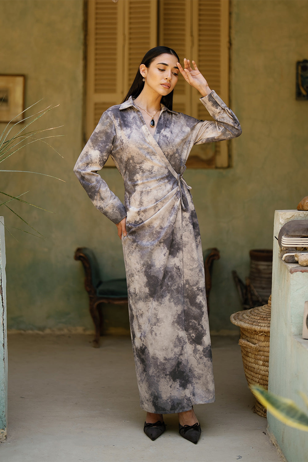 Tie-Dye Wrap Shirt Dress