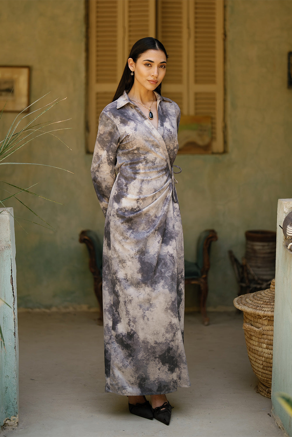 Tie-Dye Wrap Shirt Dress