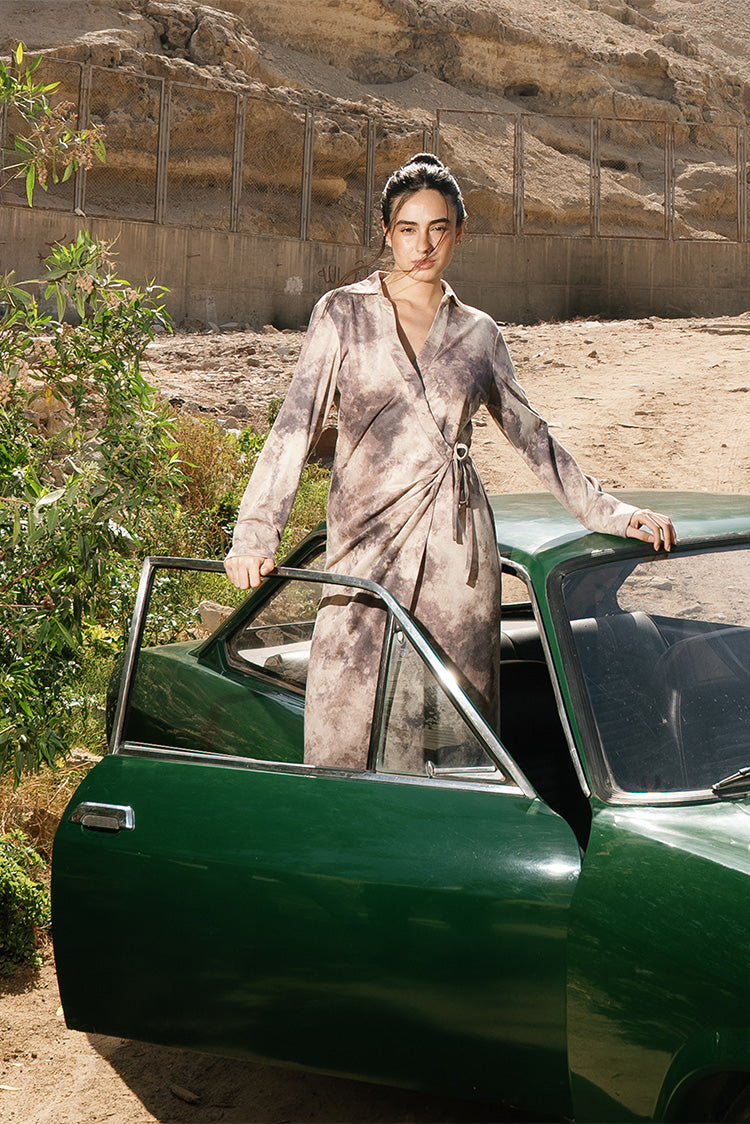 Tie-Dye Wrap Shirt Dress