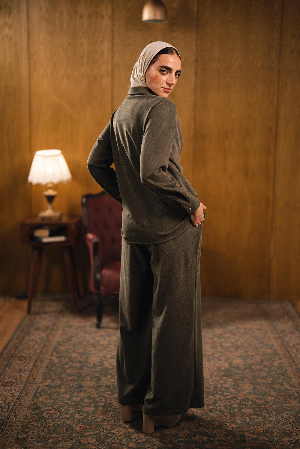 Wide-Leg Suede Trousers