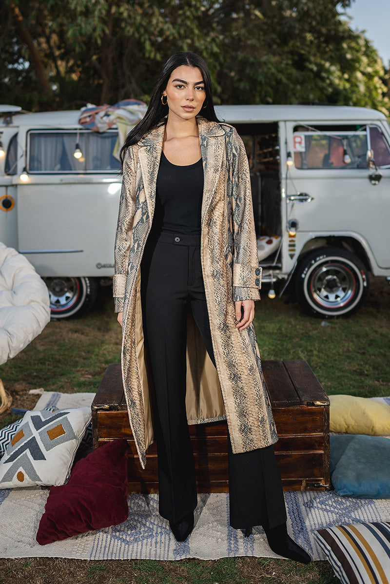 Snake-Print Long Coat