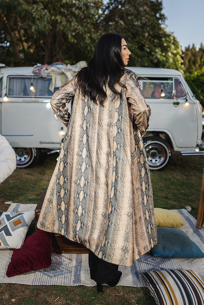 Snake-Print Long Coat