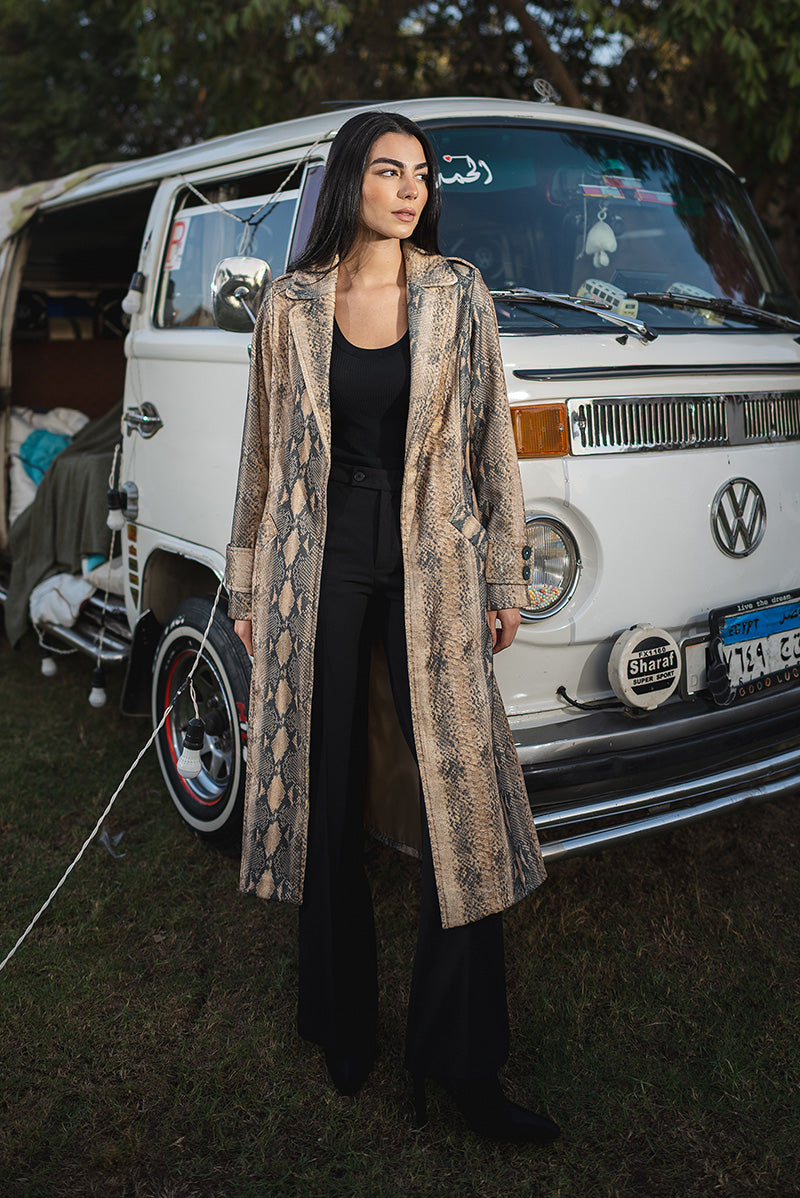 Snake-Print Long Coat