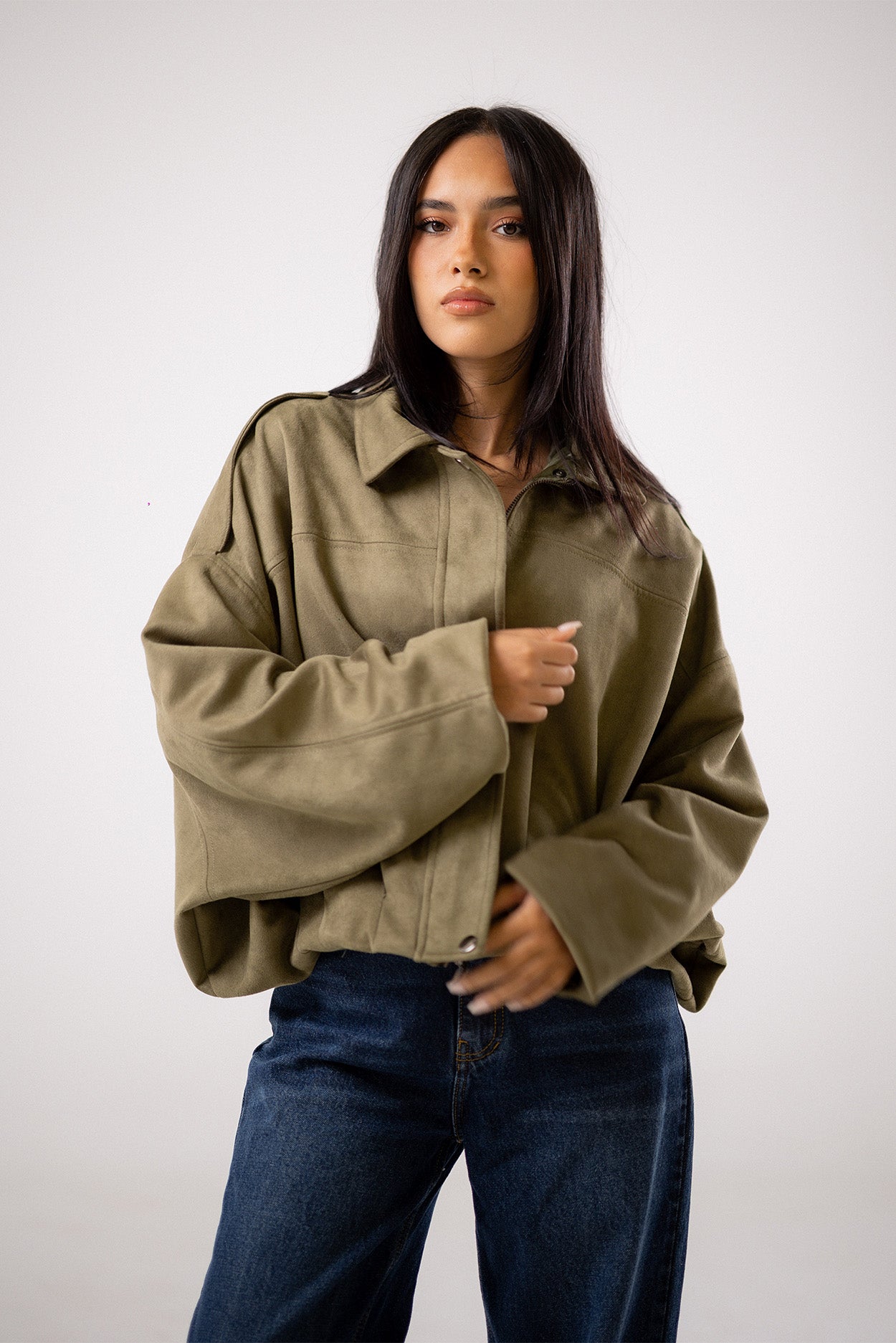 Oversized Suede Bomber