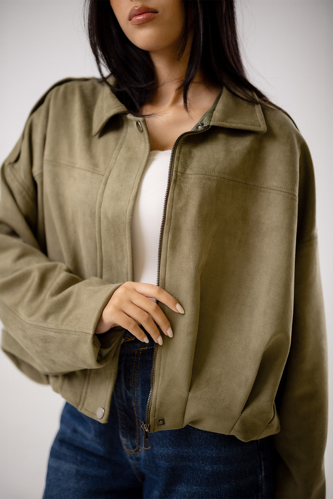 Oversized Suede Bomber