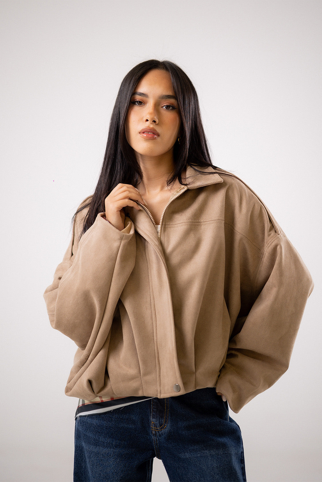 Oversized Suede Bomber