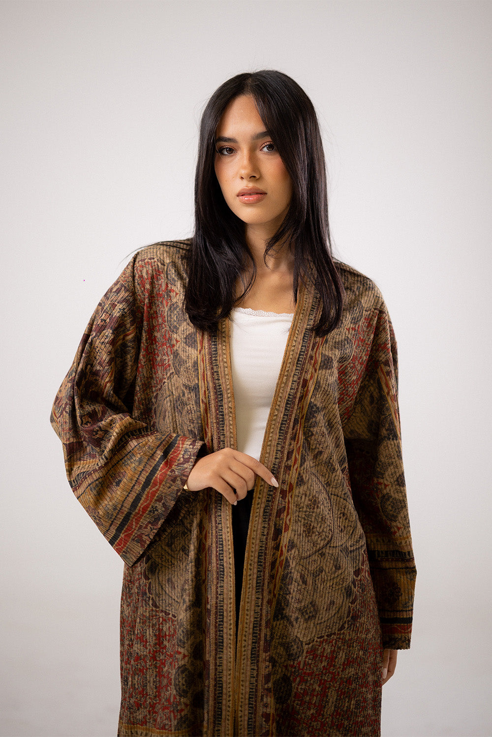 Earth-Tone Patterned Kimono