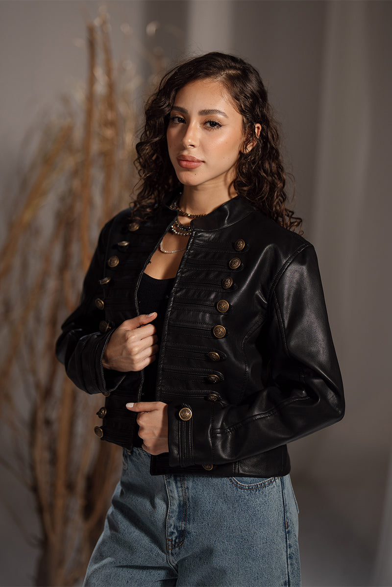 Military leather jacket