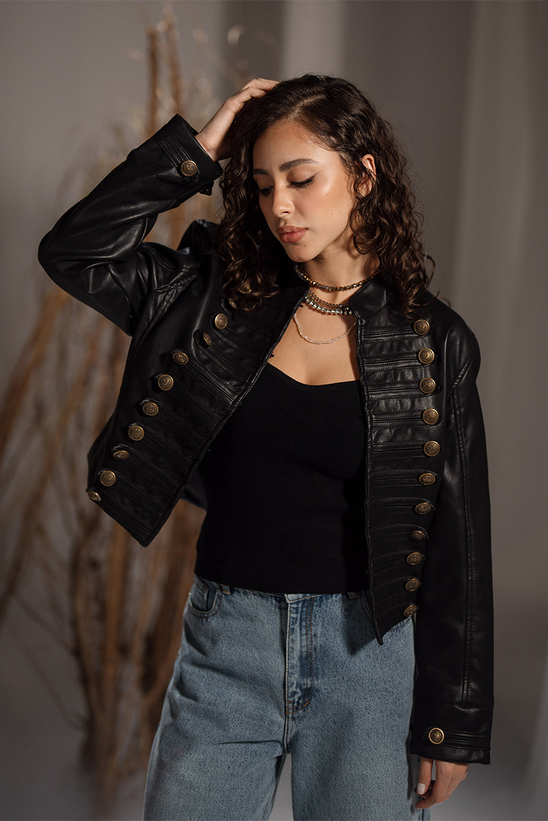 Military leather jacket