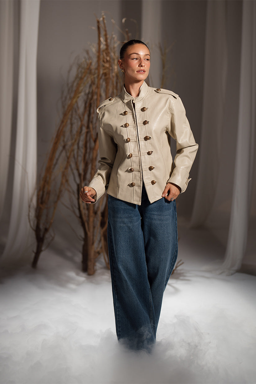Double-Breasted Faux Leather Jacket
