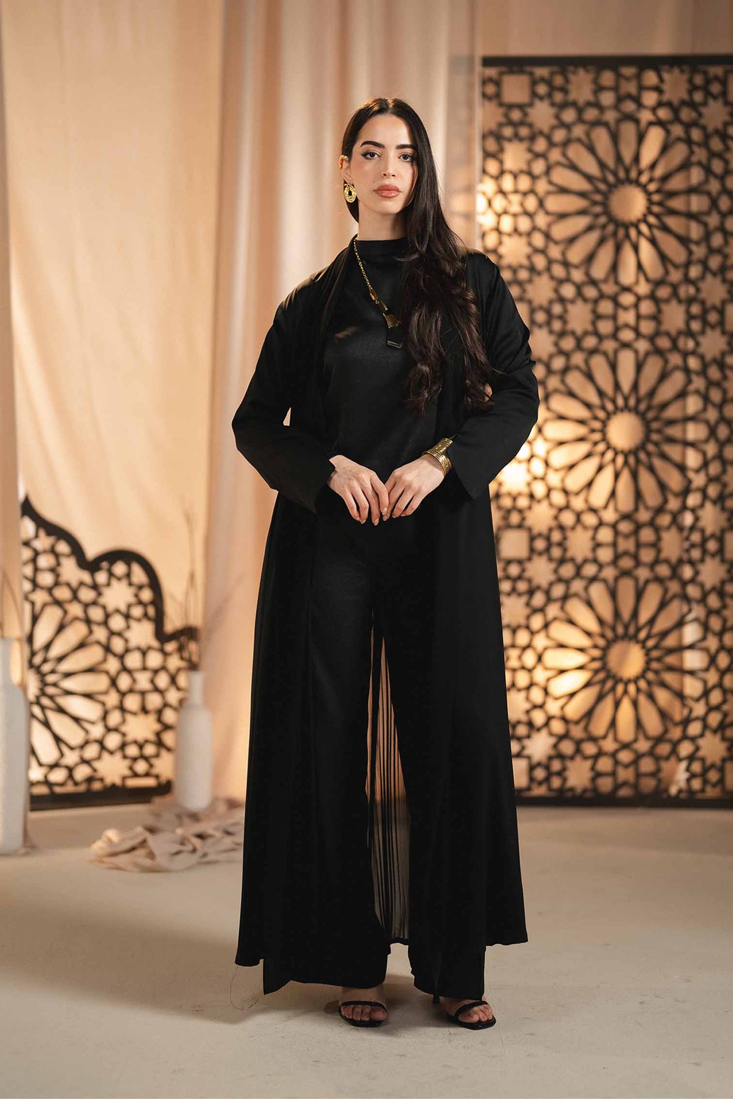 OPEN ABAYA BLACK SILK